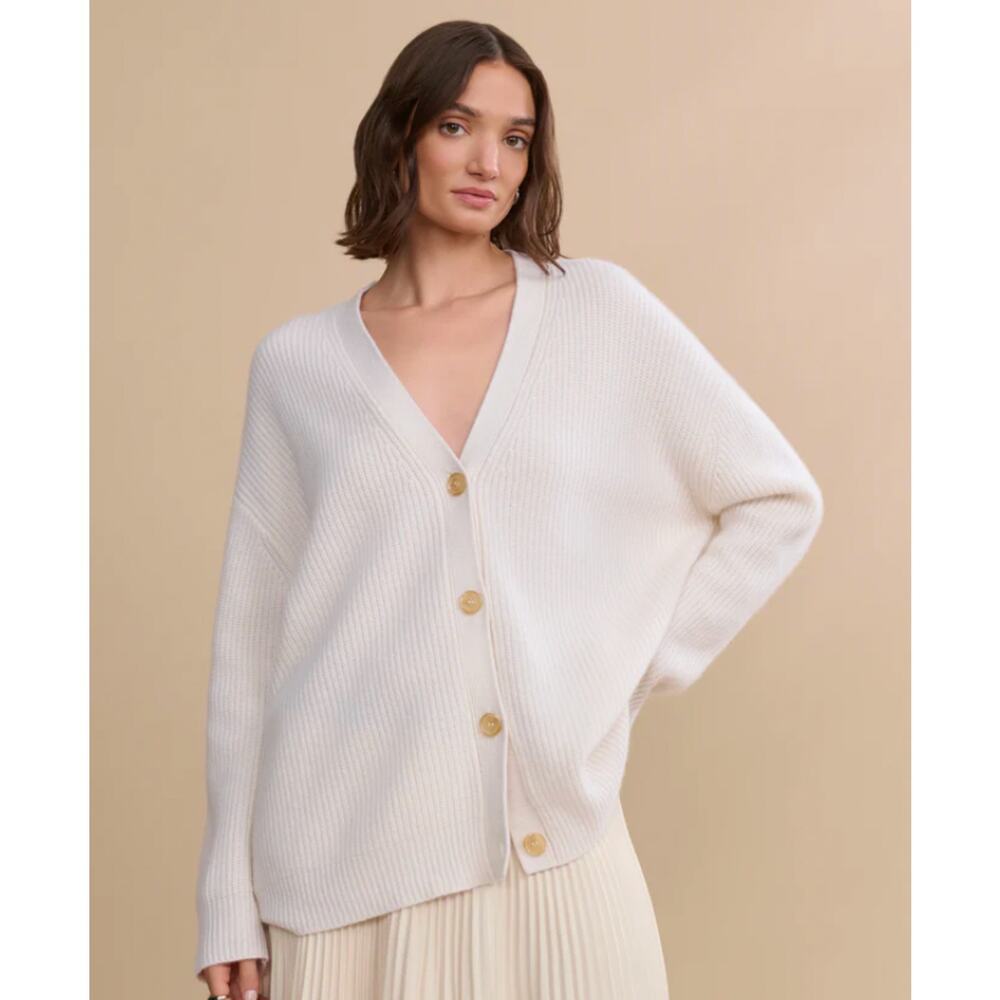 Jenni Kayne S Cashmere Cocoon Cardigan Fisherman Sweater Ivory $475 NWT!